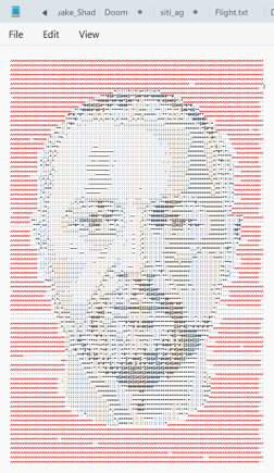 The inverted 2D ASCII render perfectly* mapped in SSMS text results exported to Notepad