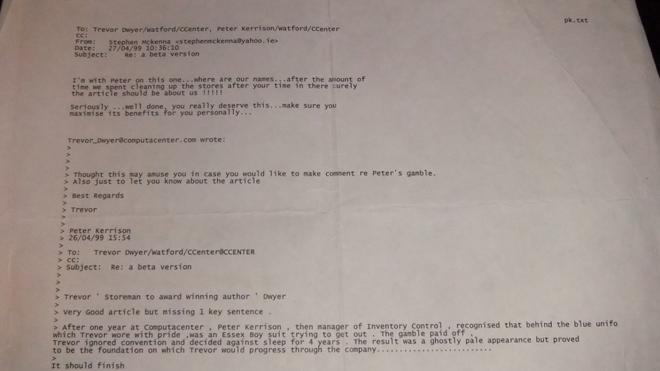 Printed from Lotus Notes in 1999. I’ve still got it.