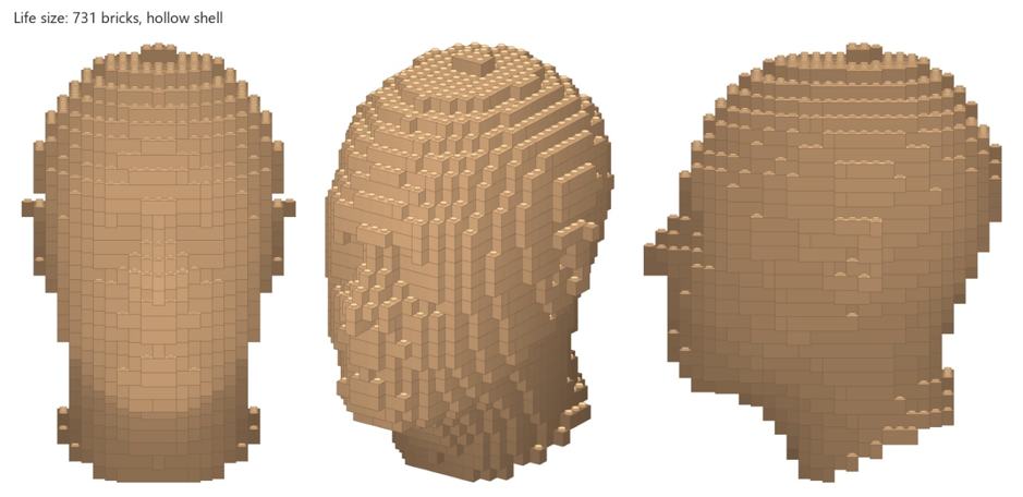 8,331 1×1 bricks. You can already see the ears, the nose in profile and the flared neck cut.