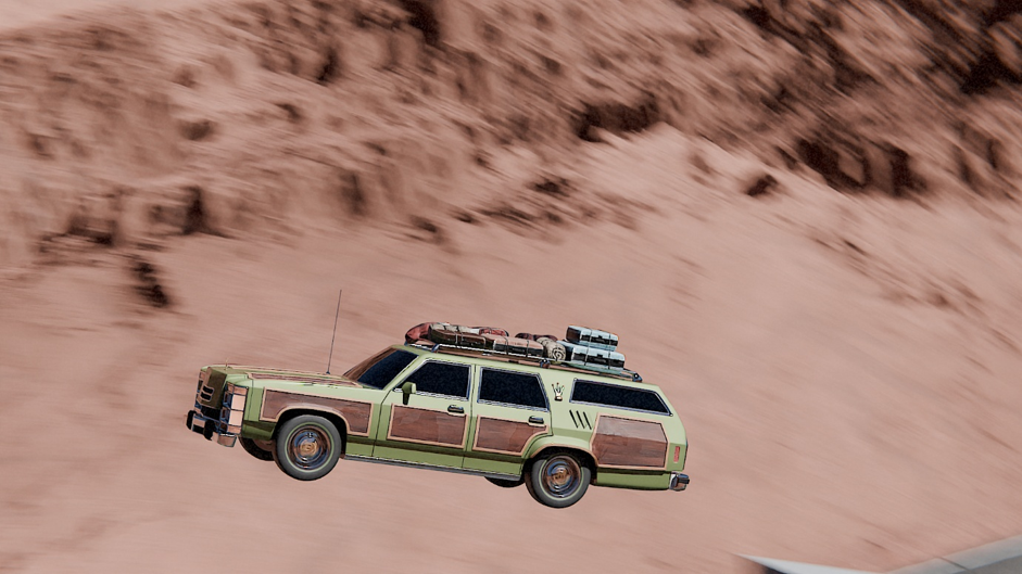 The same animation just after the car leaves the ramp — and an early version of the car.